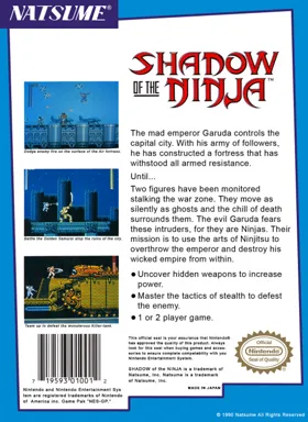 Shadow of the Ninja (USA) box cover back